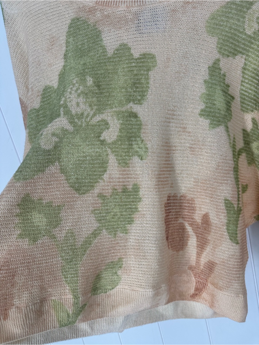 Anthropologie Printed-Linen Pullover Sweater Cream Peach Pink Floral Lightweight - Picture 6 of 6